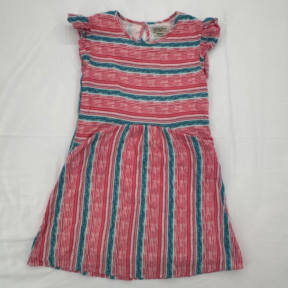 Lucky Brand Girls Striped Cotton Flutter Sleeve Dress Size Medium Pockets 2017